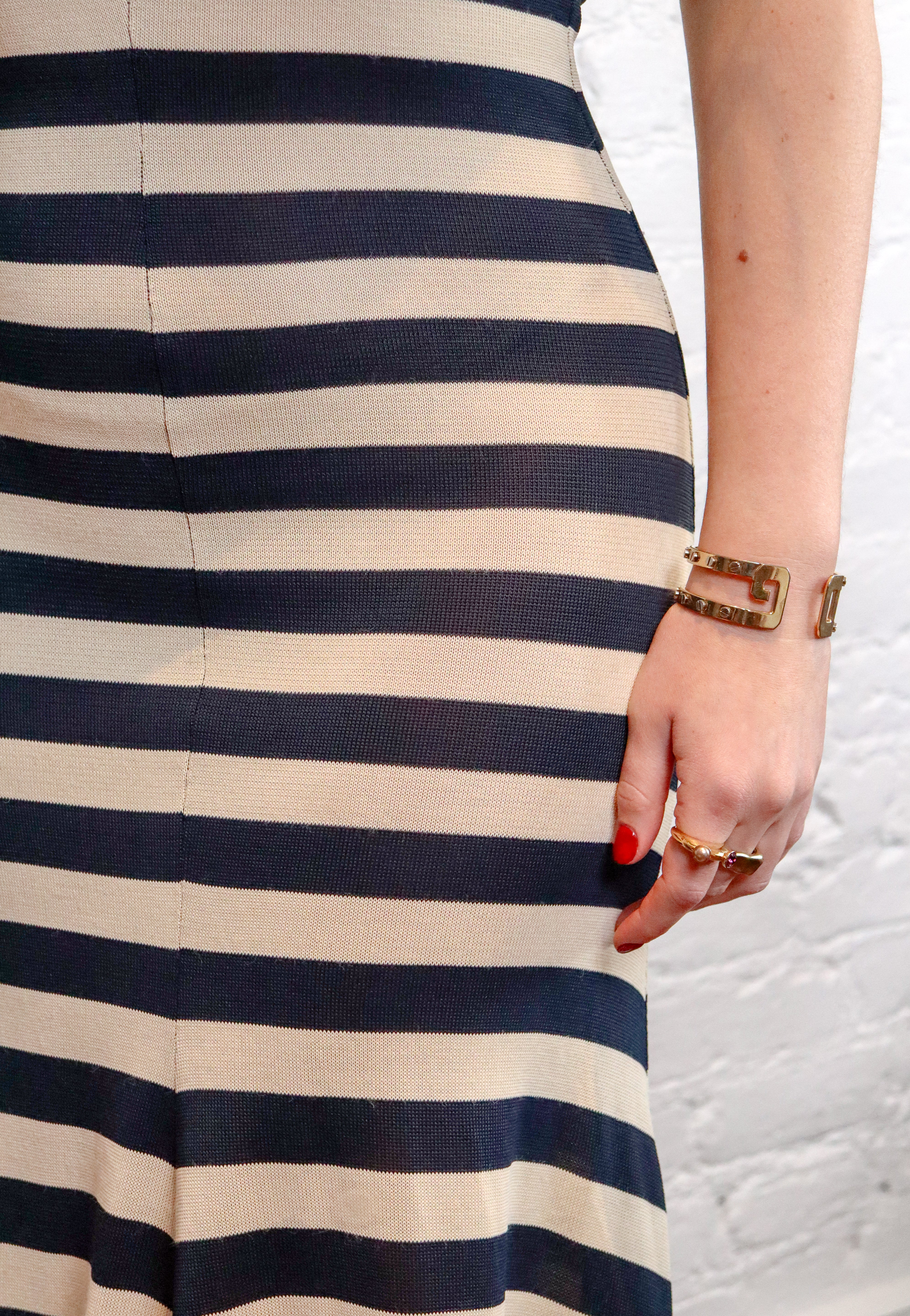 Moschino Couture 1993 Navy & Cream Striped Knit Maxi Dress