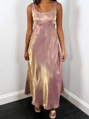 Alex Evenings 1990s Iridescent Pink and Gold Satin Gown - XS/S