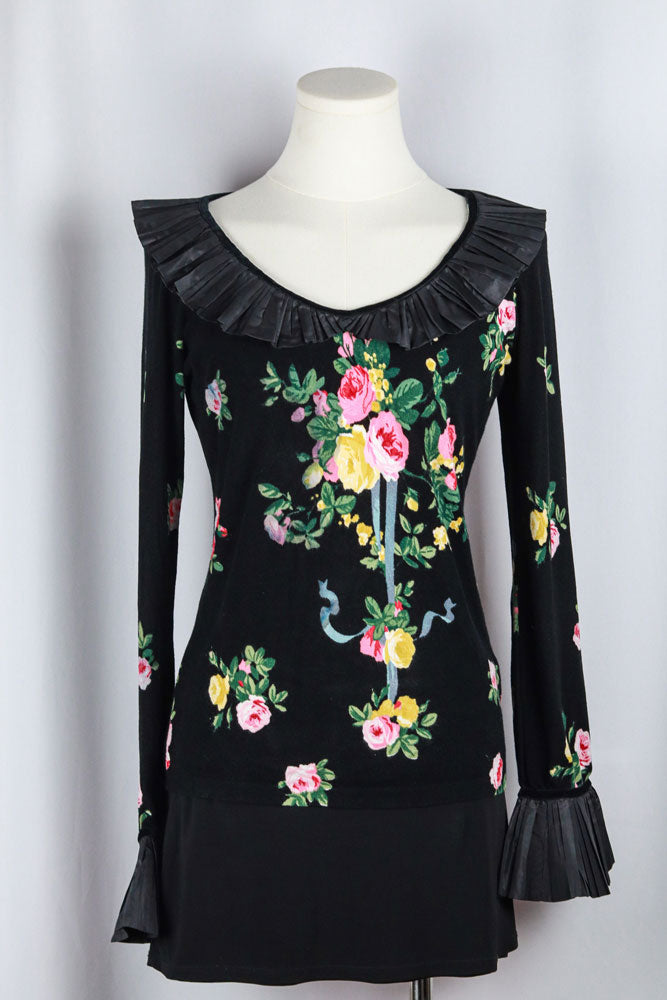 Blumarine 2000s Floral Silk Ruffle Blouse