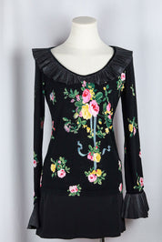 Blumarine 2000s Floral Silk Ruffle Blouse