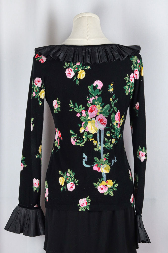 Blumarine 2000s Floral Silk Ruffle Blouse