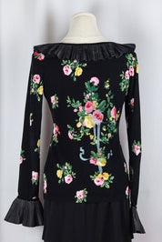 Blumarine 2000s Floral Silk Ruffle Blouse