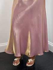 Alex Evenings 1990s Iridescent Pink and Gold Satin Gown - XS/S