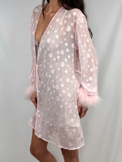 Oscar de la Renta Pink Label 2000s Pink Polka Dot Marabou Robe - M/L