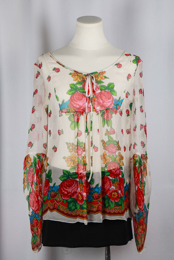 Blumarine 2003 White Sheer Floral Blouse