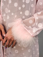Oscar de la Renta Pink Label 2000s Pink Polka Dot Marabou Robe - M/L