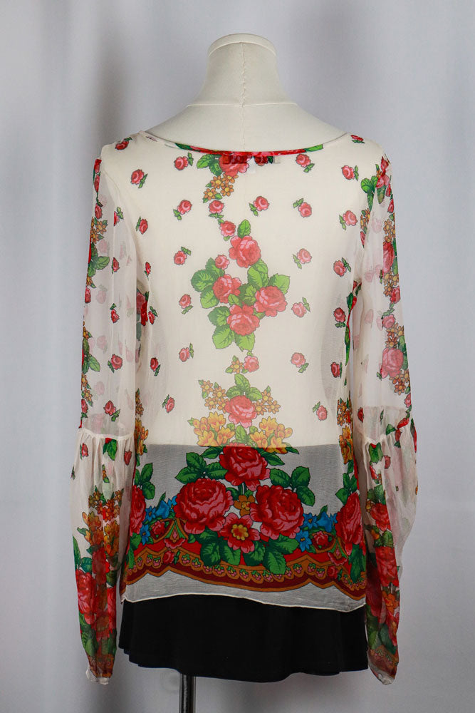 Blumarine 2003 White Sheer Floral Blouse