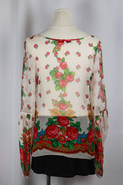 Blumarine 2003 White Sheer Floral Blouse