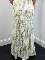 LIST Boutique 2000s White Floral Silk Cowl Neck Gown - S/M
