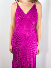 Monsoon 1990s Magenta Palm Print Devoré Velvet Maxi Dress - S