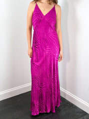 Monsoon 1990s Magenta Palm Print Devoré Velvet Maxi Dress - S