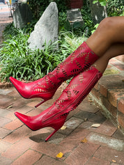 El Dantes 2000s Red Cutout Leather Heeled Boots