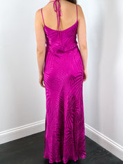 Monsoon 1990s Magenta Palm Print Devoré Velvet Maxi Dress - S