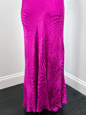 Monsoon 1990s Magenta Palm Print Devoré Velvet Maxi Dress - S