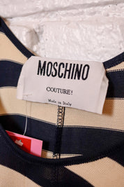 Moschino Couture 1993 Navy & Cream Striped Knit Maxi Dress