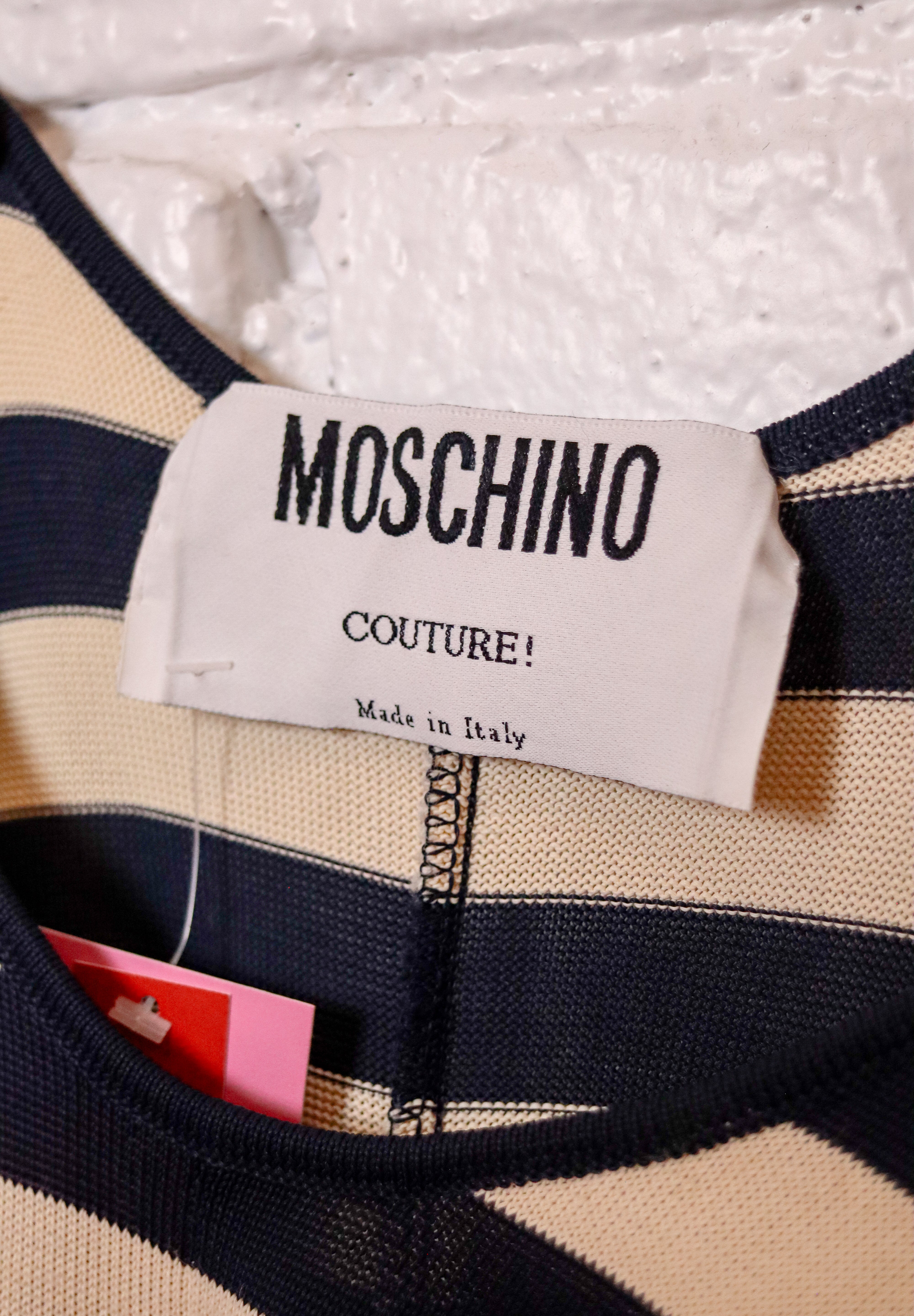 Moschino Couture 1993 Navy & Cream Striped Knit Maxi Dress