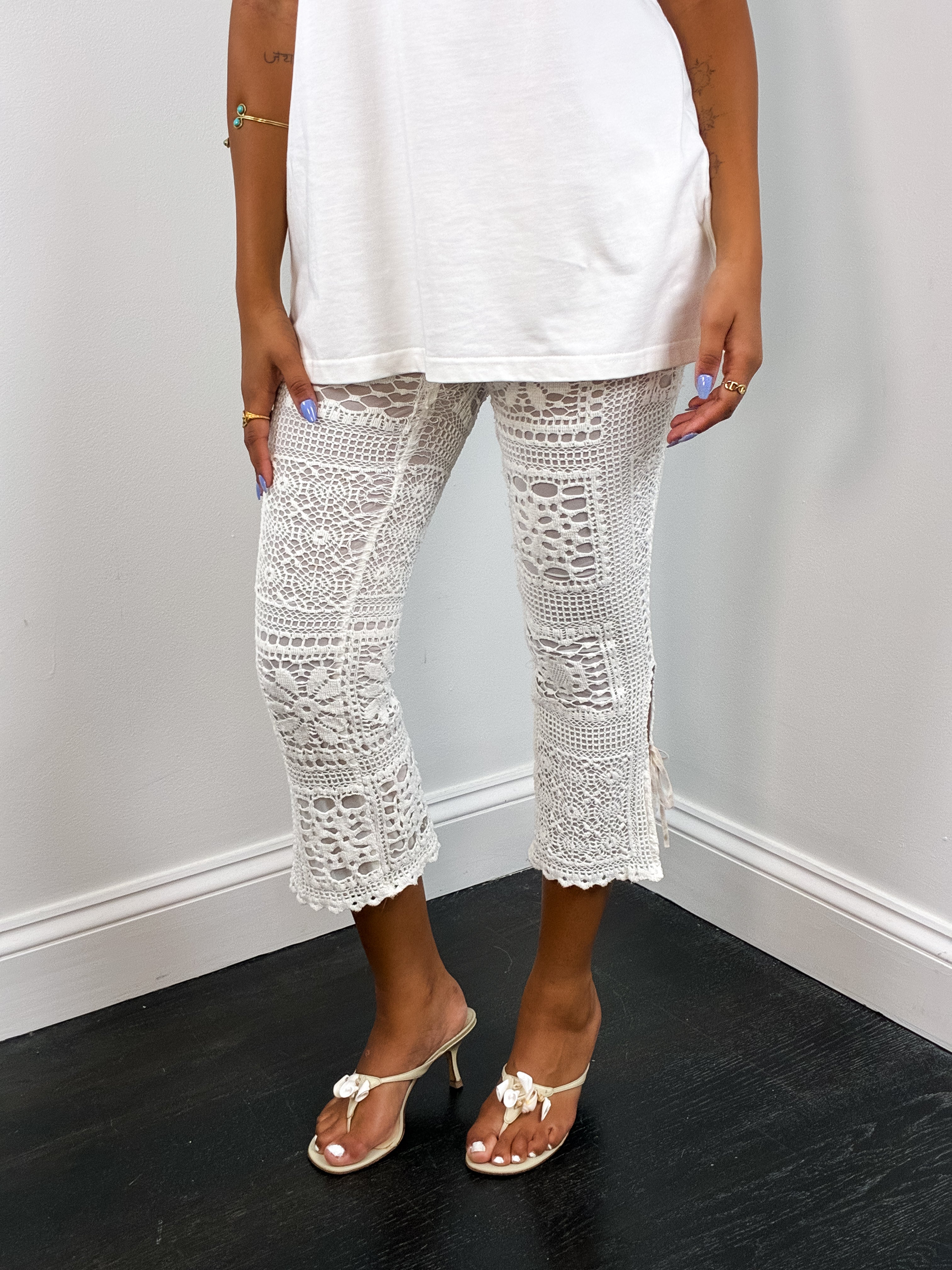 Gianfranco Ferré Jeans 2000s White Crochet Capri Pants - XXS/XS