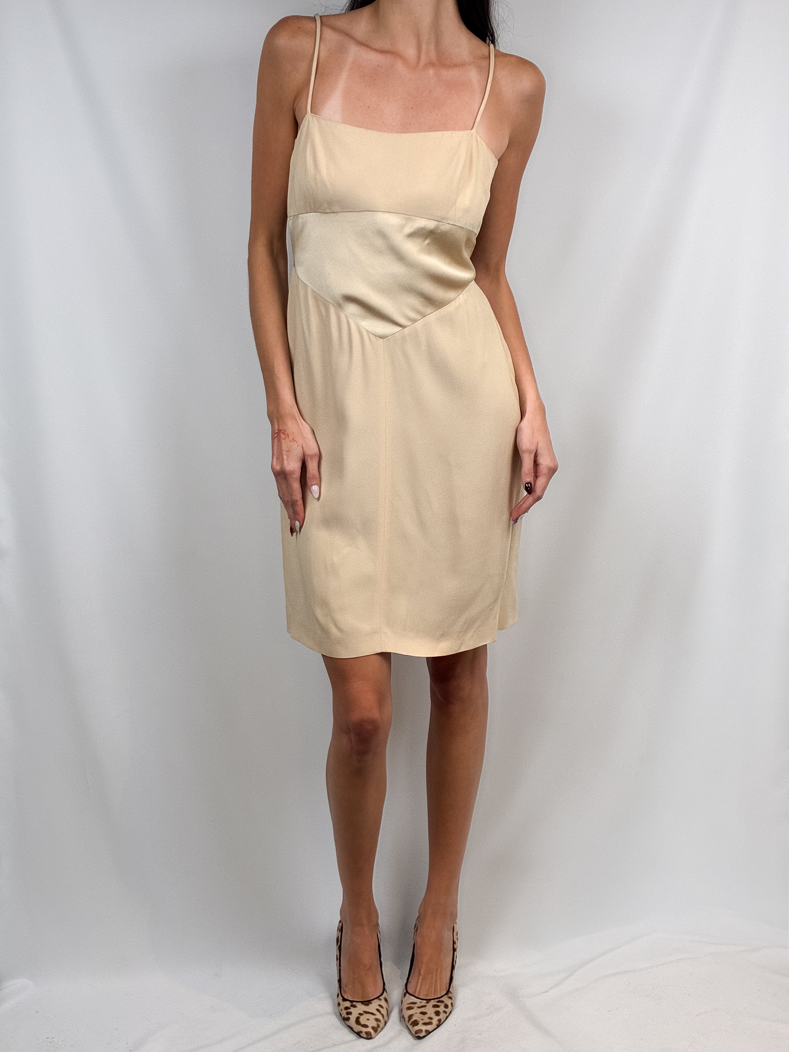 Gianfranco Ferré Studio 1990s Champagne Satin Panel Slip Dress - S