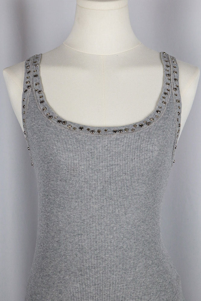 Blumarine Grey Rib Tank with Grommet Trim