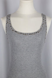 Blumarine Grey Rib Tank with Grommet Trim
