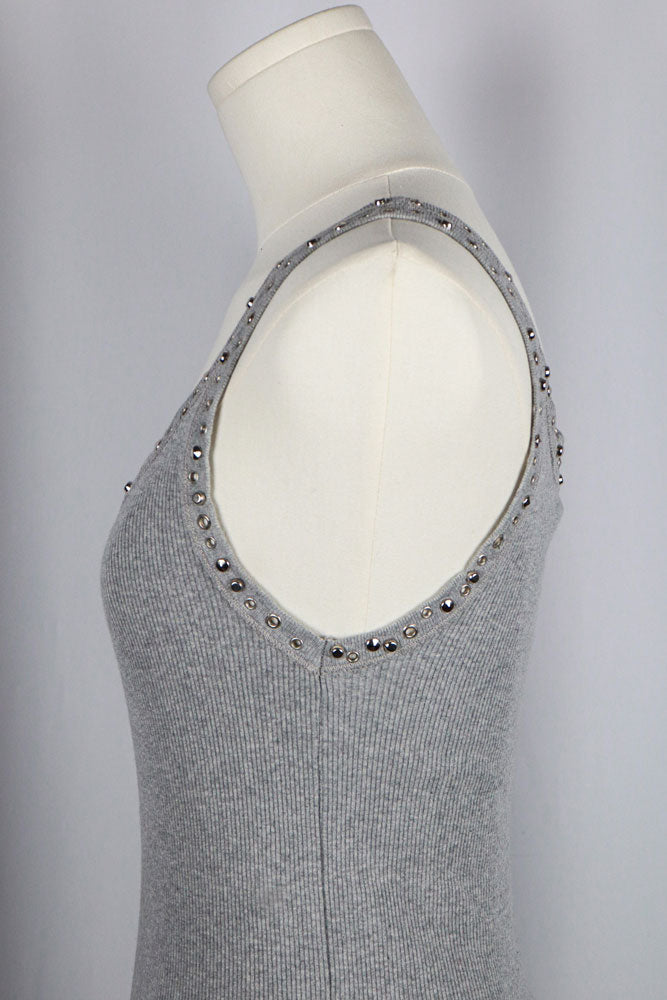 Blumarine Grey Rib Tank with Grommet Trim