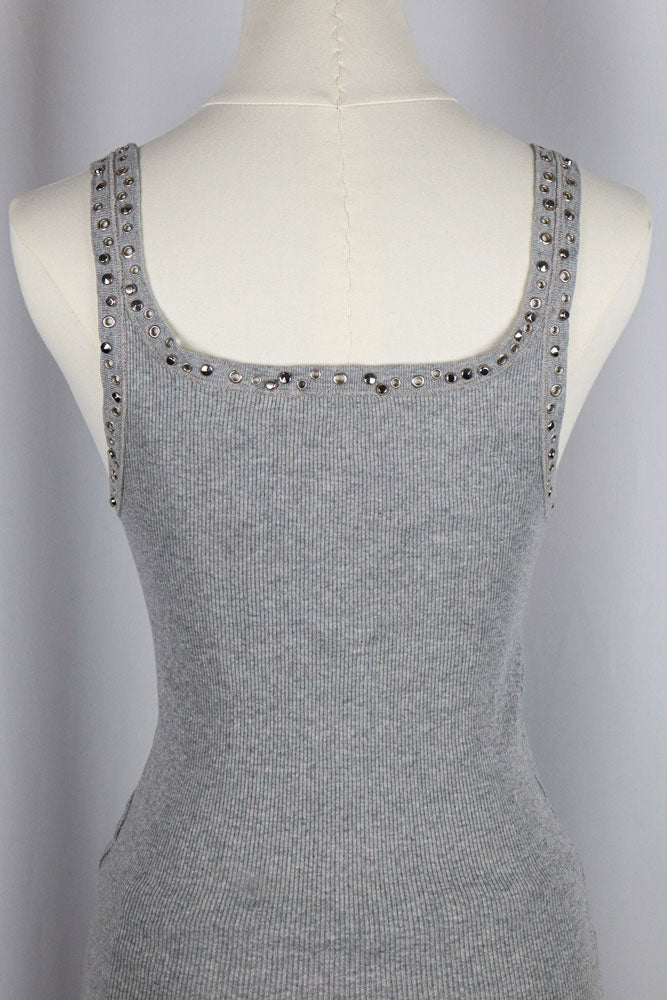 Blumarine Grey Rib Tank with Grommet Trim