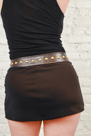 Moschino Black Leather Belt with Gold Studs and Heart Buckle