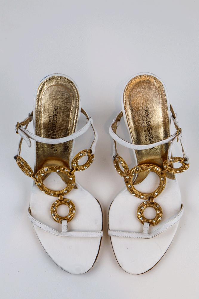 Dolce & Gabbana Gold Detailed Strap Heels