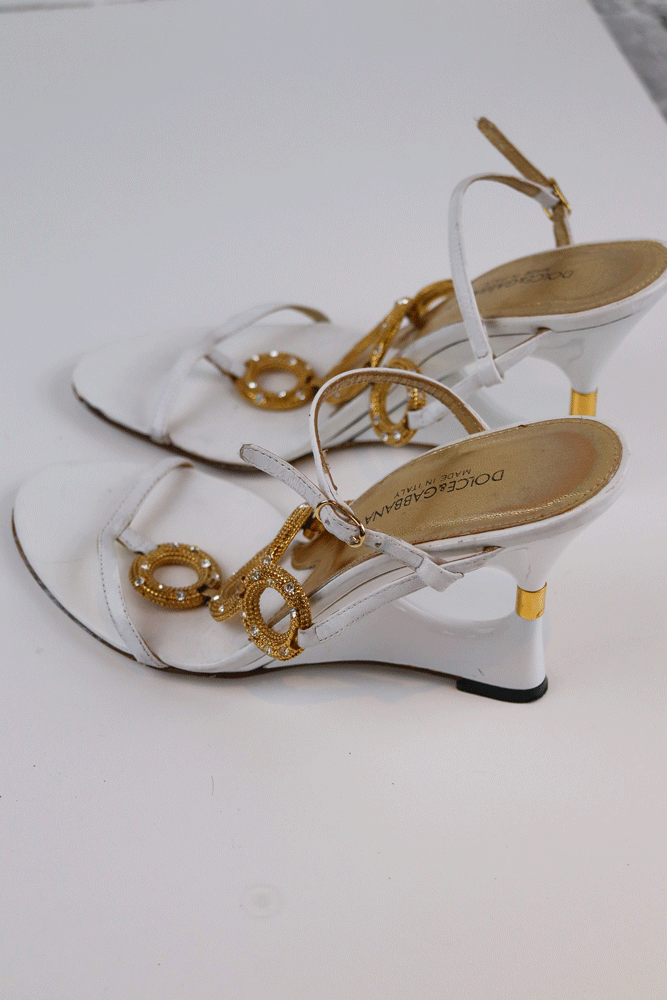 Dolce & Gabbana Gold Detailed Strap Heels