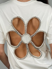 Modern NWT Rhinestone Daisy Cutout Back Tee - M