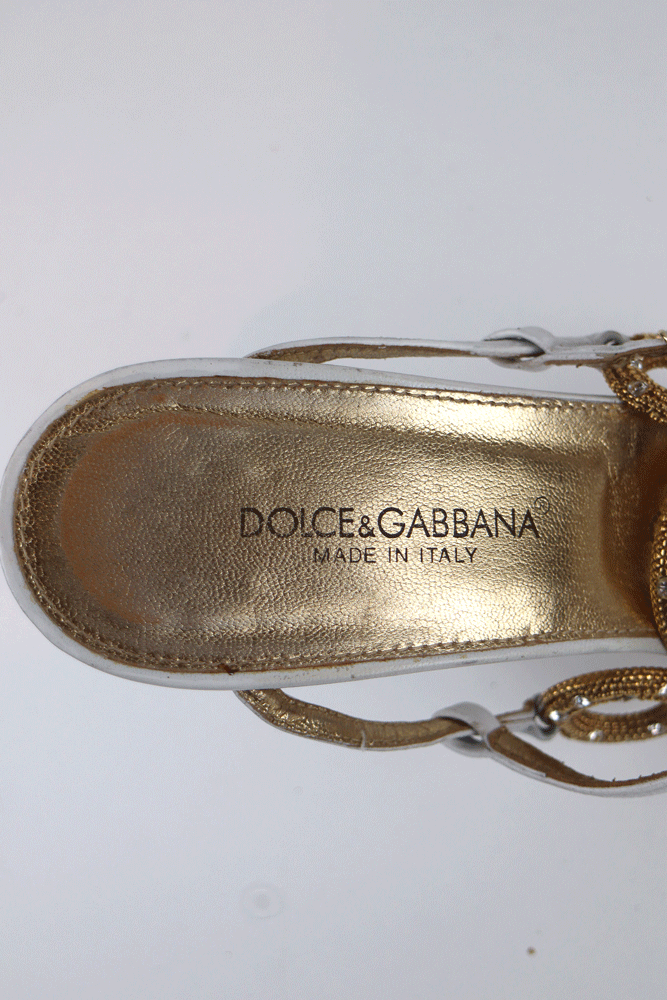 Dolce & Gabbana Gold Detailed Strap Heels