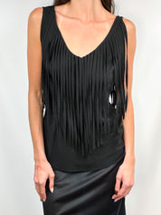 Moschino 2000s Black Silk Fringe Sleeveless Top - S/M