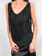 Moschino 2000s Black Silk Fringe Sleeveless Top - S/M