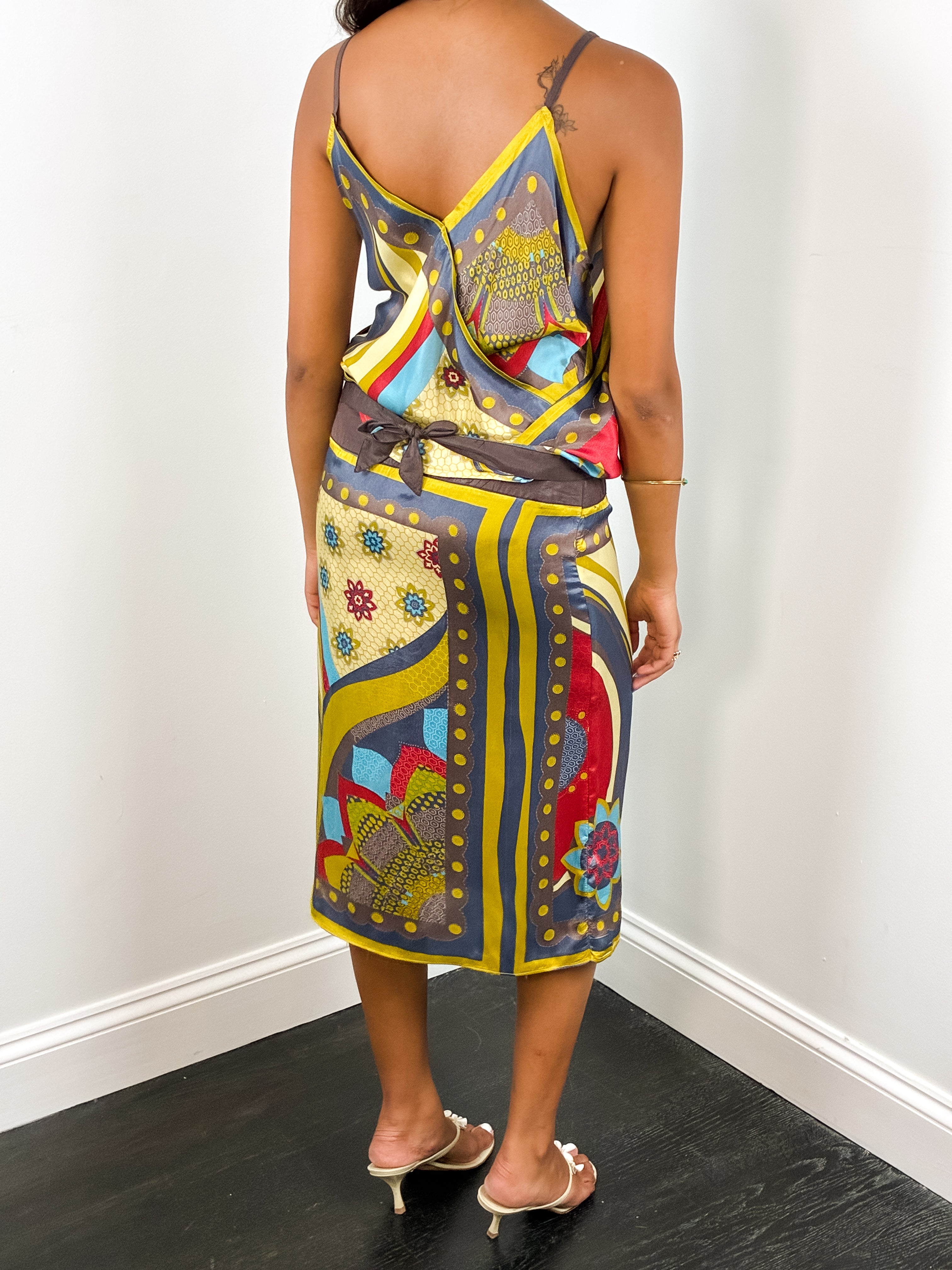 Pennyblack 2000s Scarf Print Cami Top and Wrap Skirt Set - XS