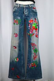 Antik Denim 2000s Floral Embroidered Flare Jeans (Iris Apfel Estate)