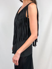 Moschino 2000s Black Silk Fringe Sleeveless Top - S/M