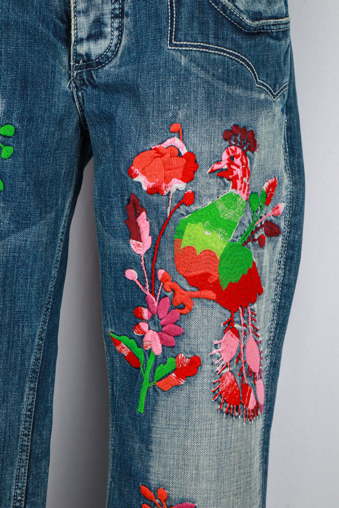 Antik Denim 2000s Floral Embroidered Flare Jeans (Iris Apfel Estate)