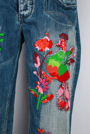 Antik Denim 2000s Floral Embroidered Flare Jeans (Iris Apfel Estate)