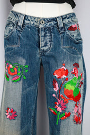 Antik Denim 2000s Floral Embroidered Flare Jeans (Iris Apfel Estate)