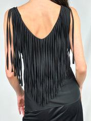 Moschino 2000s Black Silk Fringe Sleeveless Top - S/M