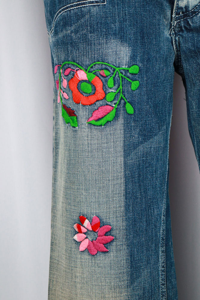 Antik Denim 2000s Floral Embroidered Flare Jeans (Iris Apfel Estate)