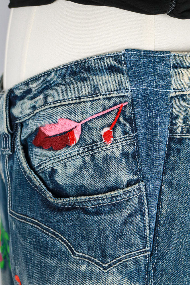 Antik Denim 2000s Floral Embroidered Flare Jeans (Iris Apfel Estate)