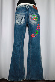 Antik Denim 2000s Floral Embroidered Flare Jeans (Iris Apfel Estate)
