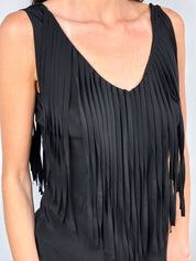 Moschino 2000s Black Silk Fringe Sleeveless Top - S/M