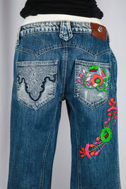Antik Denim 2000s Floral Embroidered Flare Jeans (Iris Apfel Estate)