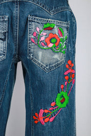 Antik Denim 2000s Floral Embroidered Flare Jeans (Iris Apfel Estate)