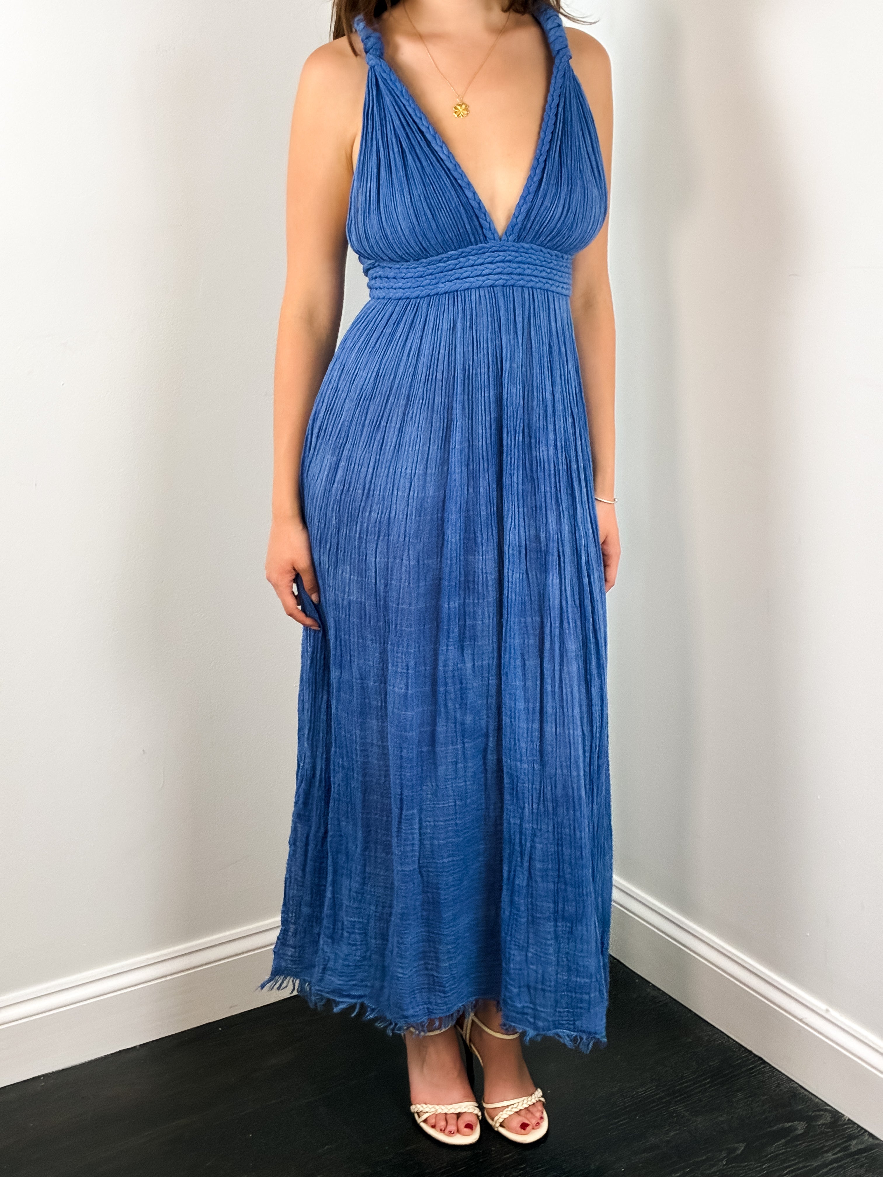 Mamonas 2000s Blue Gauze Grecian Maxi Dress - S/M