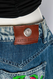 Antik Denim 2000s Floral Embroidered Flare Jeans (Iris Apfel Estate)