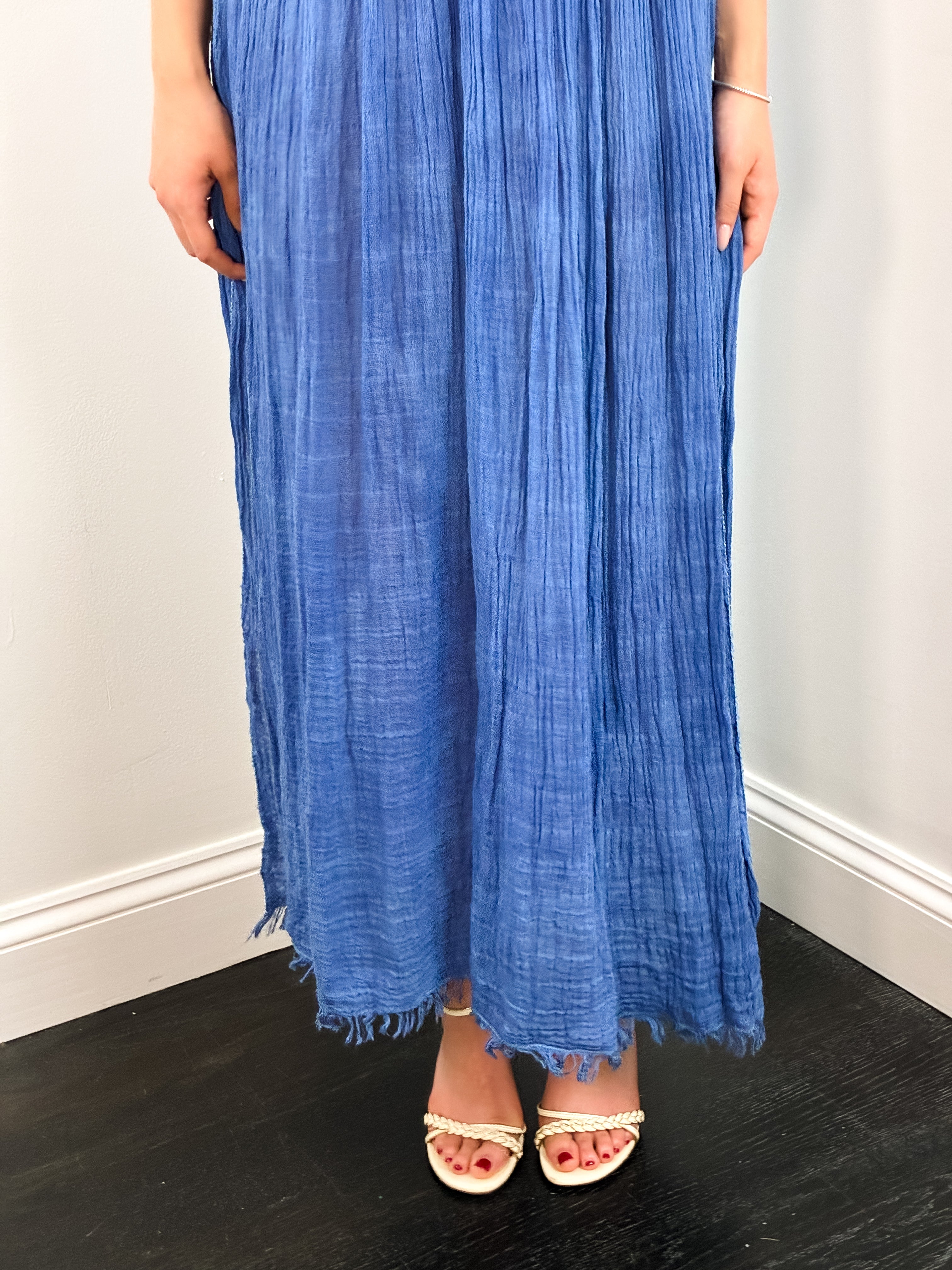 Mamonas 2000s Blue Gauze Grecian Maxi Dress - S/M