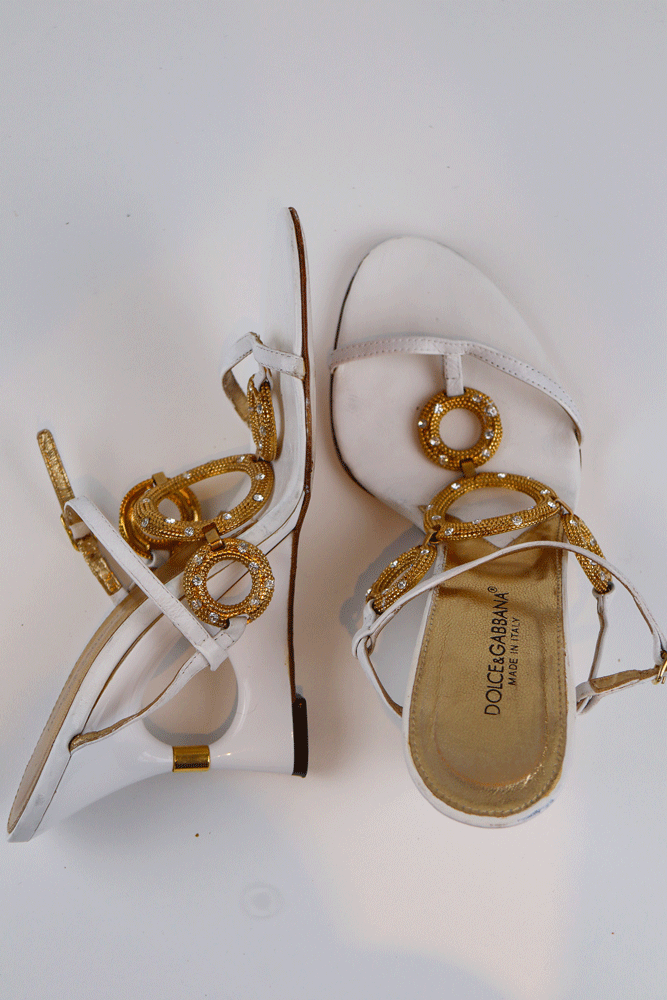 Dolce & Gabbana Gold Detailed Strap Heels